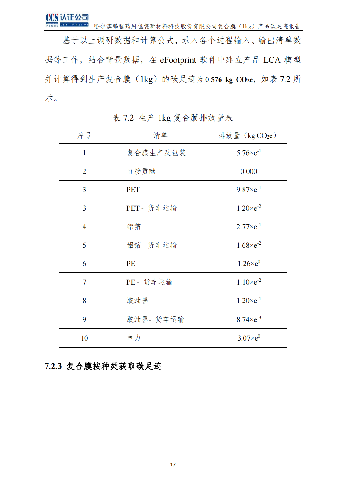 天天爽www新材產品碳足跡報告